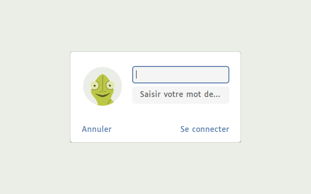 Écran de connexion du poste : mascotte, champ identifiant, champ mot de passe, boutons Annuler et Se connecter